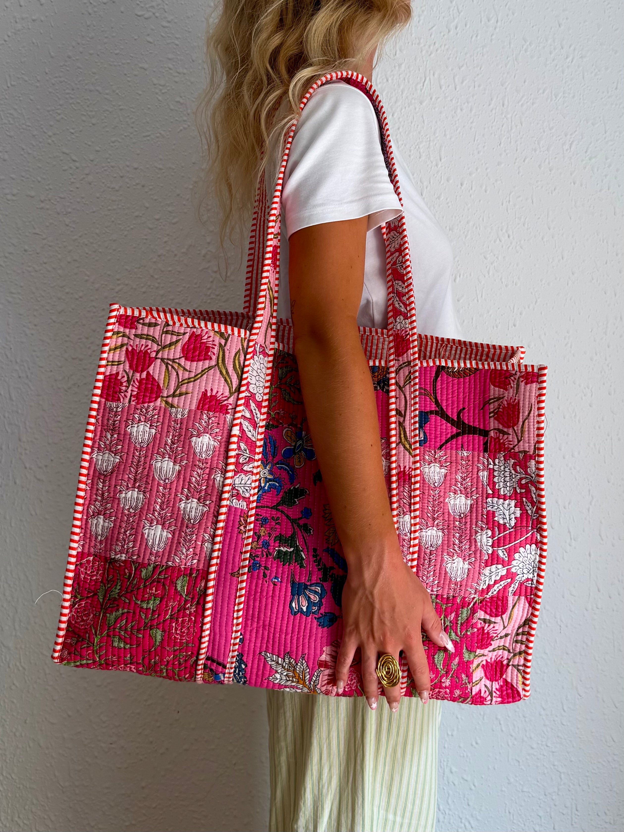 Pink Flowers Shopper